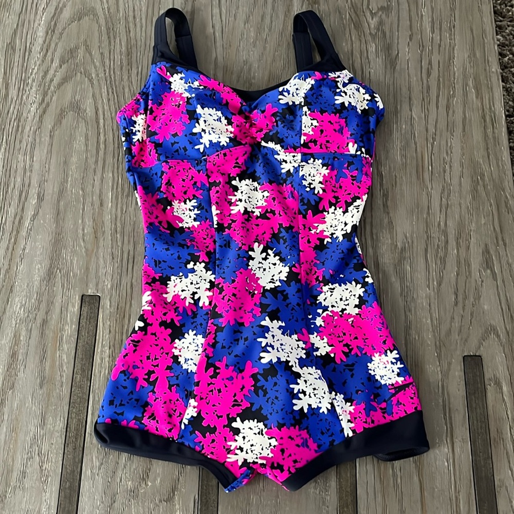 Women’s Floral One-Piece Swim Suit in Blue, Pink & White